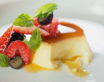 Flan de postre con cobertura de caramelo y mezcla para natillas de vainilla Halal sin gelatina de 85 g