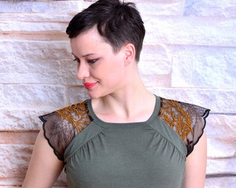 olive jersey top LAURA lace green by STADTKIND POTSDAM