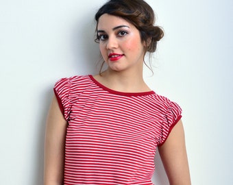 red & white striped jersey top LENA stripes button by STADTKIND POTSDAM