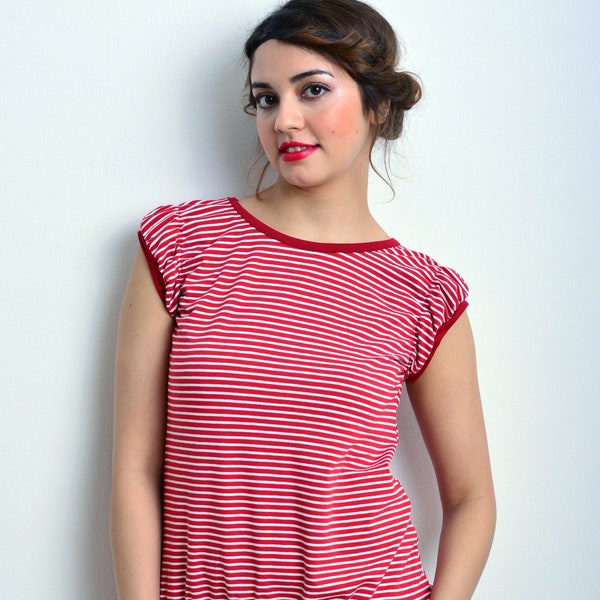 red & white striped jersey top LENA stripes button by STADTKIND POTSDAM