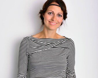 EXPRESS - S to XXL - maritime woman jersey shirt DORIS top black white stripes