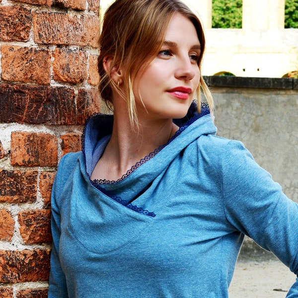 Kapuzenshirt AGATHE blau Streifen Spitze Hoody von STADTKIND POTSDAM