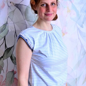 jersey top KATJA light blue white stripes flowers by STADTKIND POTSDAM image 2