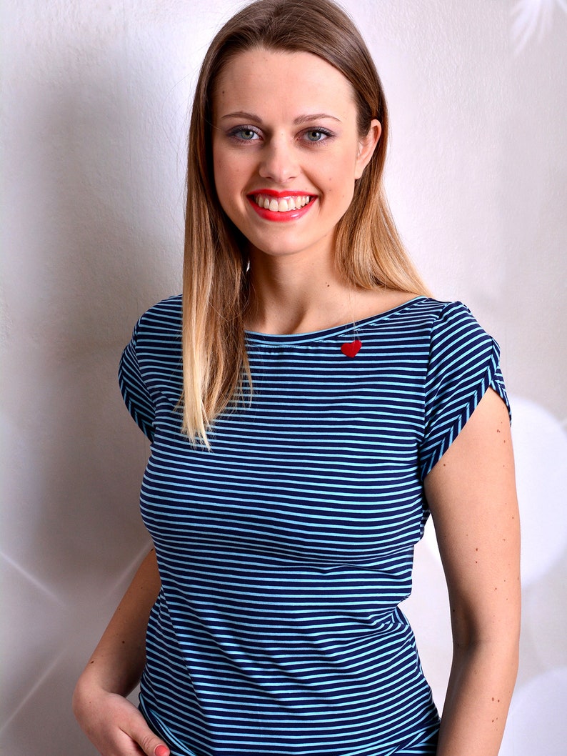 blue & turquoise striped jersey top SANDRA stripes heart by STADTKIND POTSDAM image 2