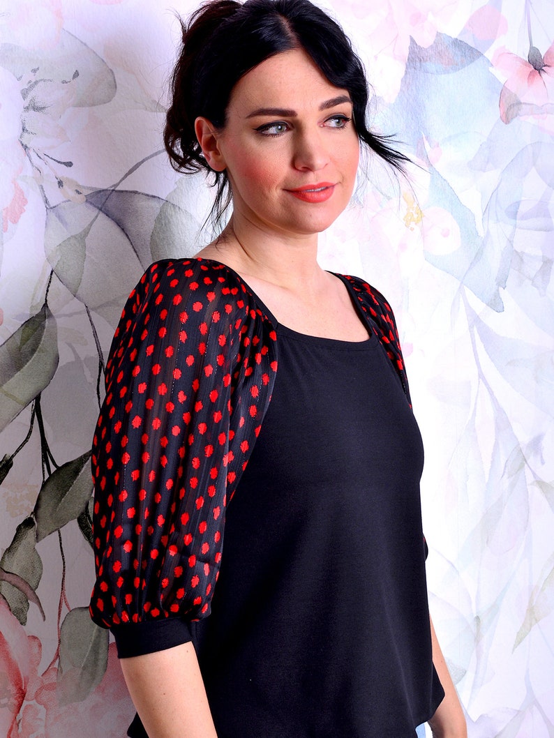 jersey top STEFANIE black speckle red polka dots by STADTKIND POTSDAM image 2
