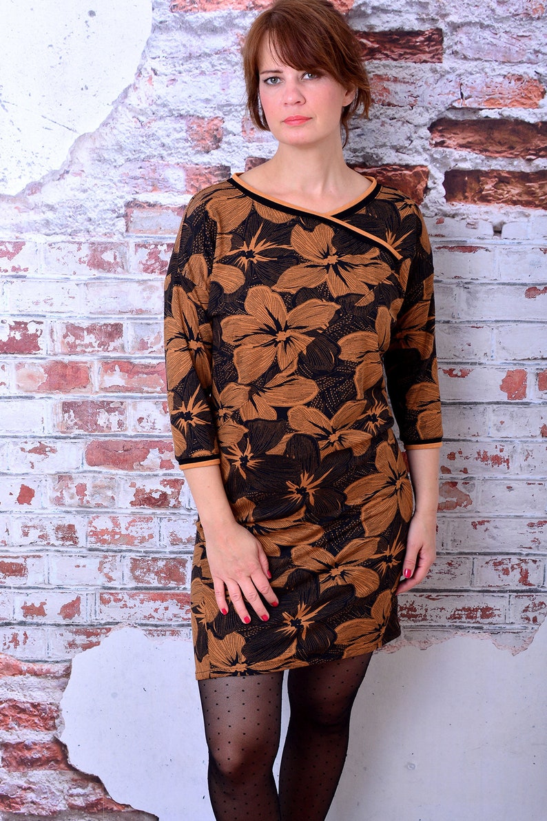EXPRESS S womans dress DANIELA black /& brown flowers blossoms by Stadtkind Potsdam