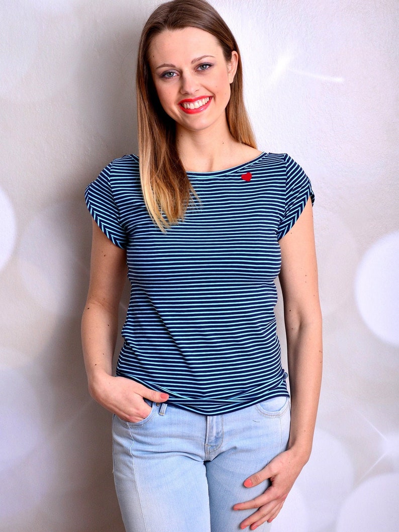 blue & turquoise striped jersey top SANDRA stripes heart by STADTKIND POTSDAM image 1