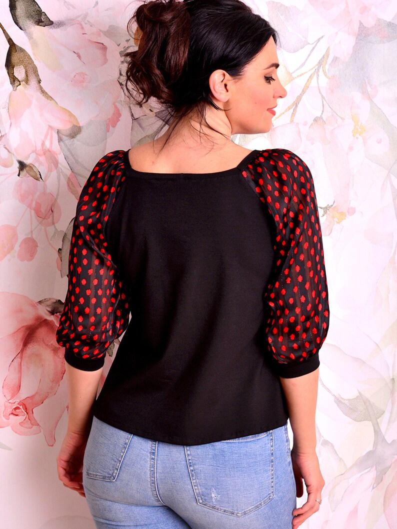 jersey top STEFANIE black speckle red polka dots by STADTKIND POTSDAM image 4