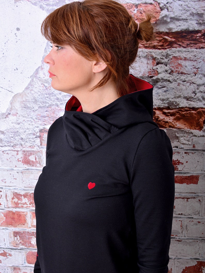 womans hoodie MANUELA black heart flower by STADTKIND POTSDAM