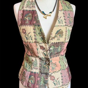 Vintage Tapestry Woven Patchwork Vest Waistcoat Novelty size s-m