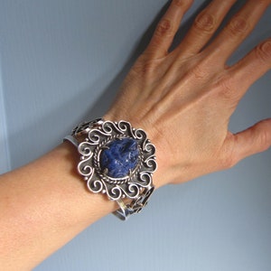 Pulsera vintage de plata esterlina con lapislázuli // Brazalete México Mascarilla facial Sol 47 gramos