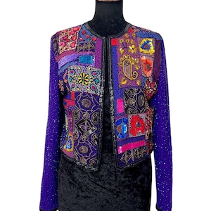 Colorful Vintage Bead Sequin Silk Jacket