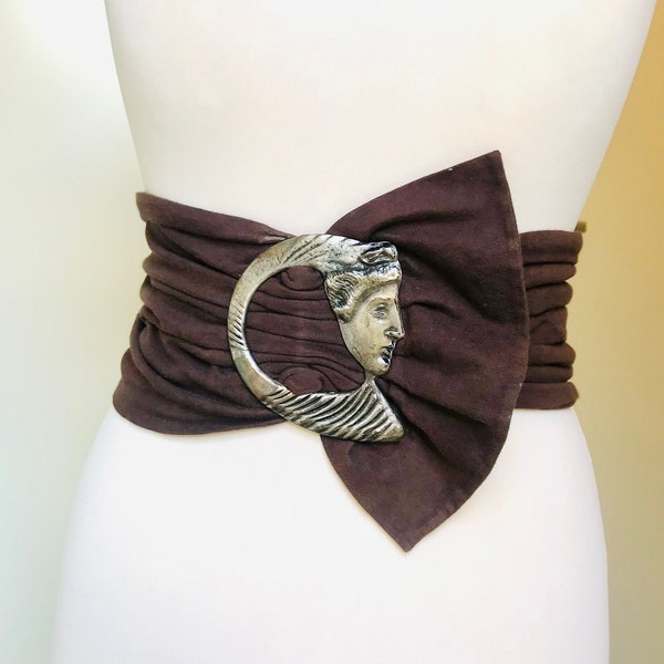 Vintage 80s Large Goddess Buckle Wide Stretch Waist Belt   AVANT GARDE