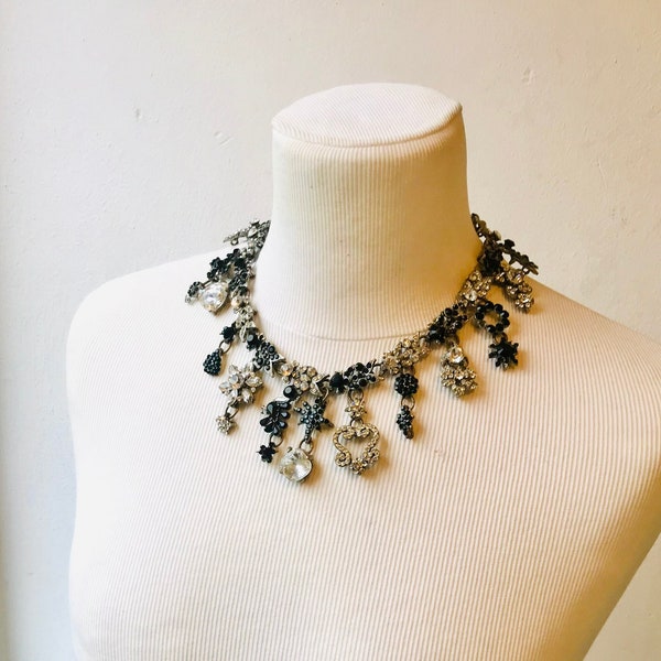 Vintage Glamorous Rodrigo Otazu Necklace - Black and Clear Swarovski Crystals - Angels from Above