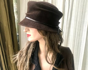 Brown Wool velt vintage 80s Voque womens Bucket Hat Seeberger Germany