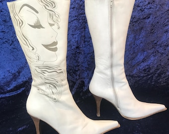 靴 y2k pointed toe opium leather shoes White Genuine Leather Vintage Y2K Pointed Toe Preloved