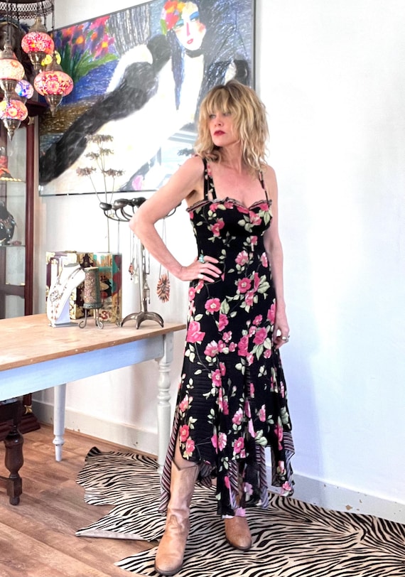sachin and babi light blue dress Miss Selfridge chiffon lace trim maxi slip dress in oversized rose print main image 1