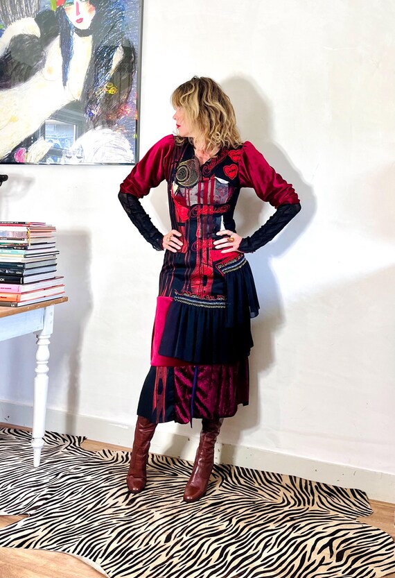 Red Black Goth Victorian Opera Maxi Dress // Unique Mesh Velvet // size S-M Red Black Goth Victorian Opera Maxi Dress // Unique Mesh Velvet // size S-M