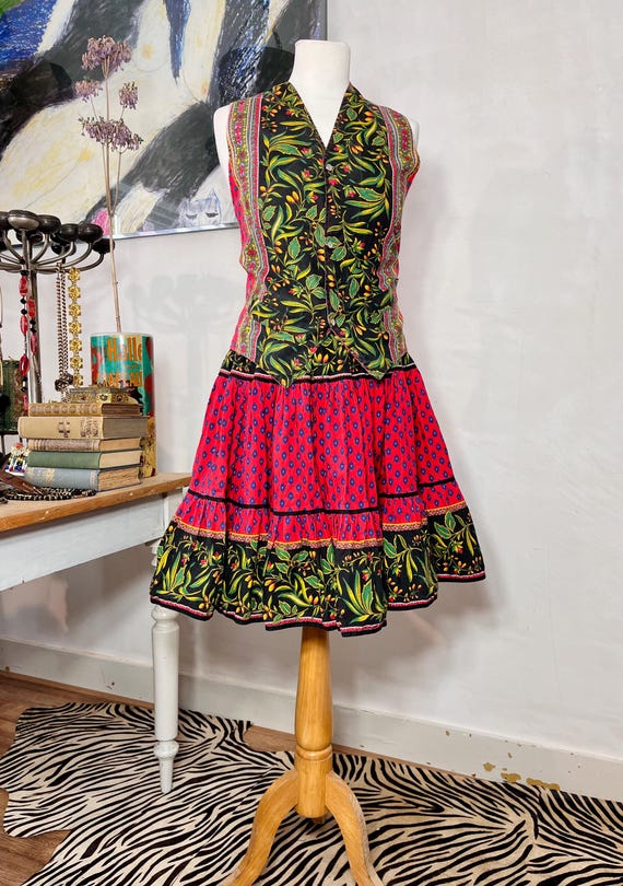 Colorful French Country Cottage Vintage Circle Skirt Reversible