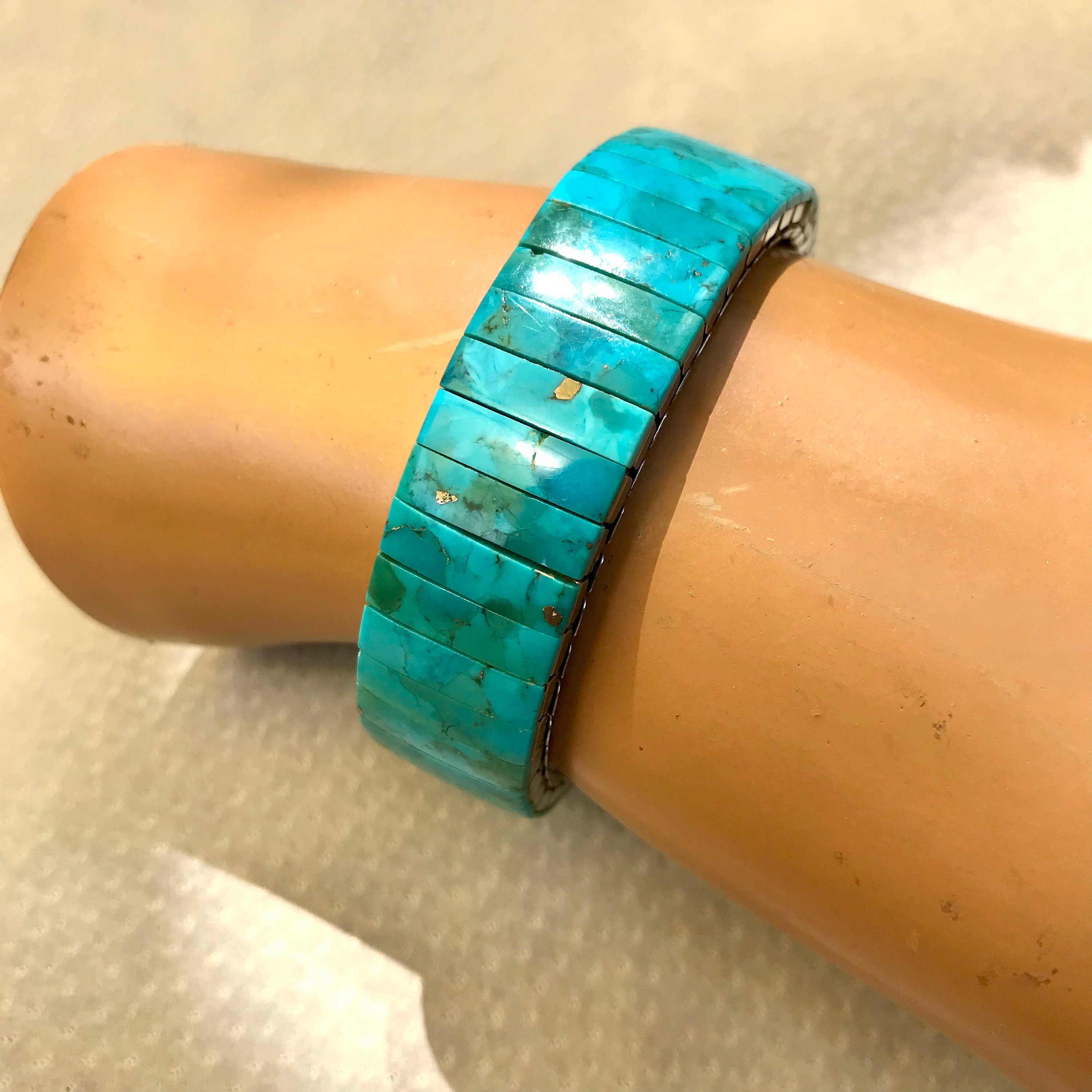 Real Turquoise Vintage Bracelet 80s Stretch Extensible - Etsy Real Turquoise Vintage Bracelet 80s Stretch Extensible - Etsy