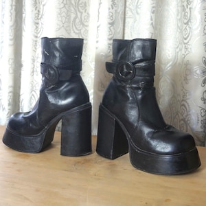 Vintage Black Mega Platform Cyber Rave Ankle Boots  size us9 uk7 euro40   Shock