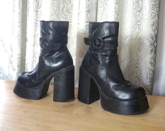 Vintage Black Mega Platform Cyber Rave Ankle Boots rozmiar US9 UK7 euro40 Shock