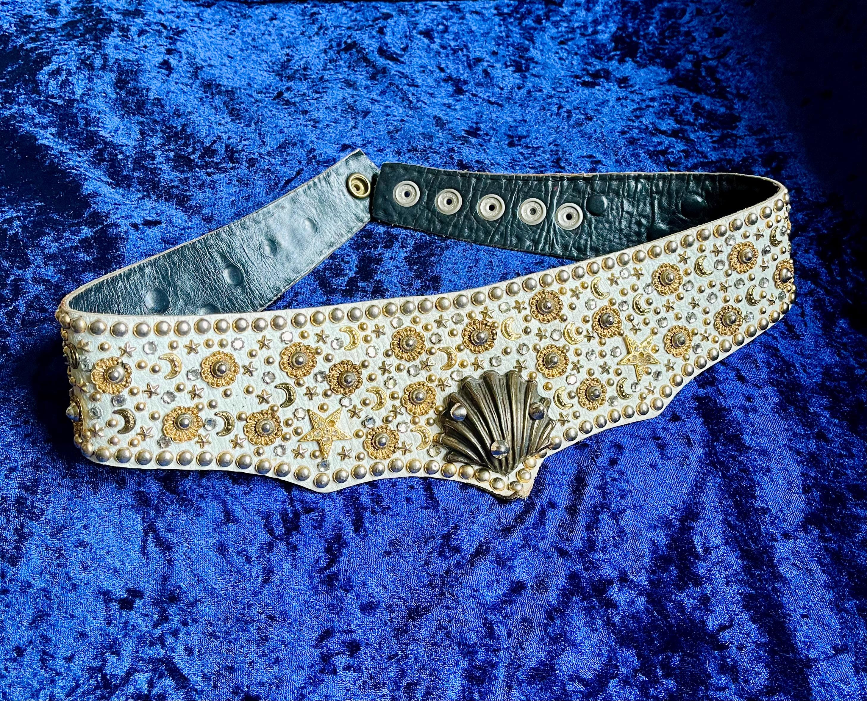 Lily Farouche Munich Vintage White Leather Studded Star Concho Belt West Germany Lily Farouche Vintage Leather Belt Studded Belt Country Belt  main image 3