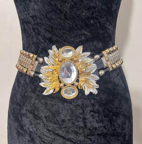 Vintage Silver and Rhinestone Embellished Stretchy Belt Vintage Altar main image 3