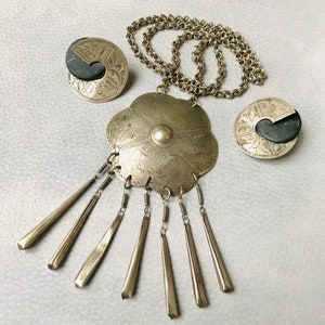 Vintage Hmong Jewelry Set  Necklace & Earrings  Etched Tribal Ethnic