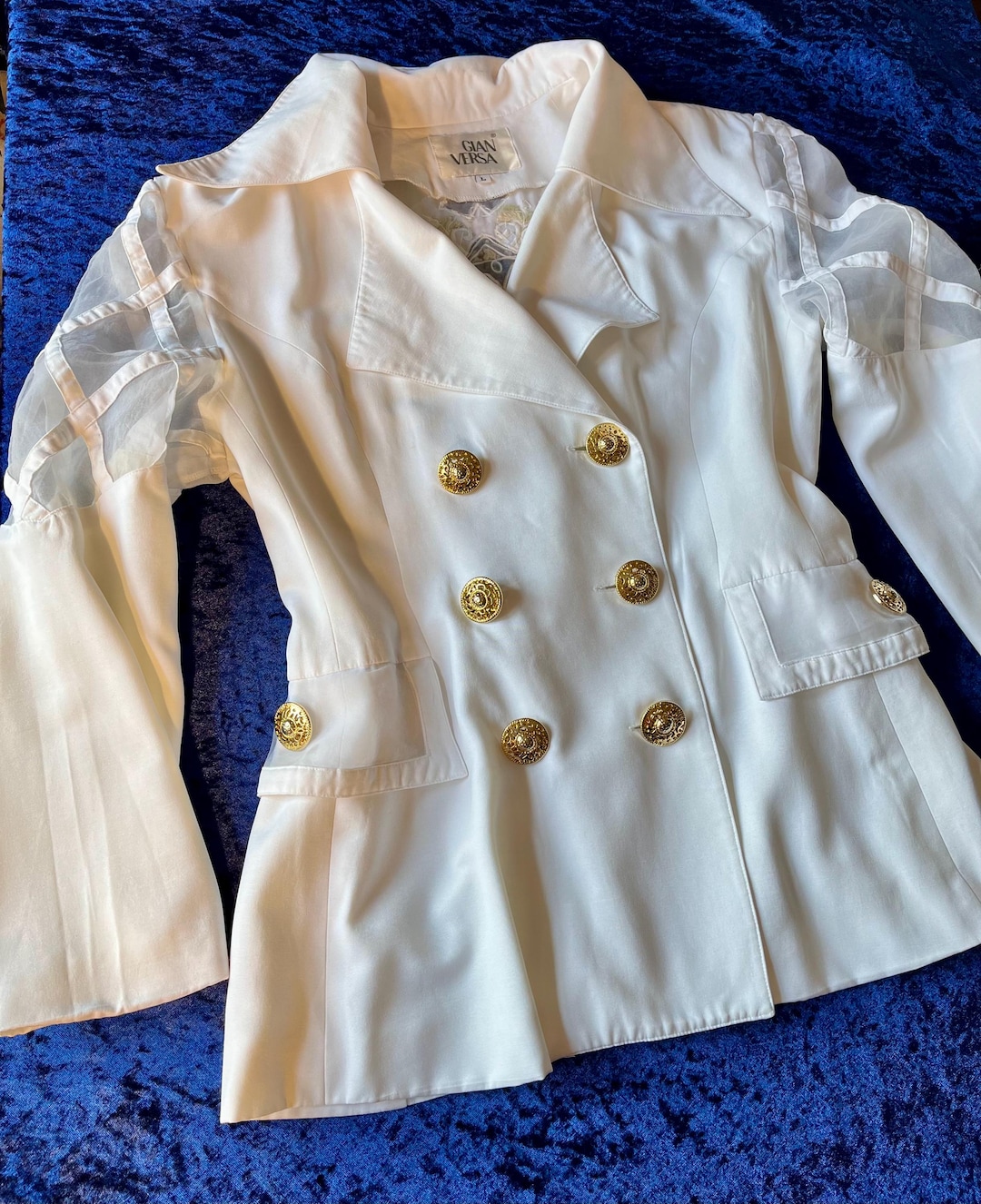 Gianni Versace Vintage Blazer - 90s Sheer Cut Out Jacket - Gold