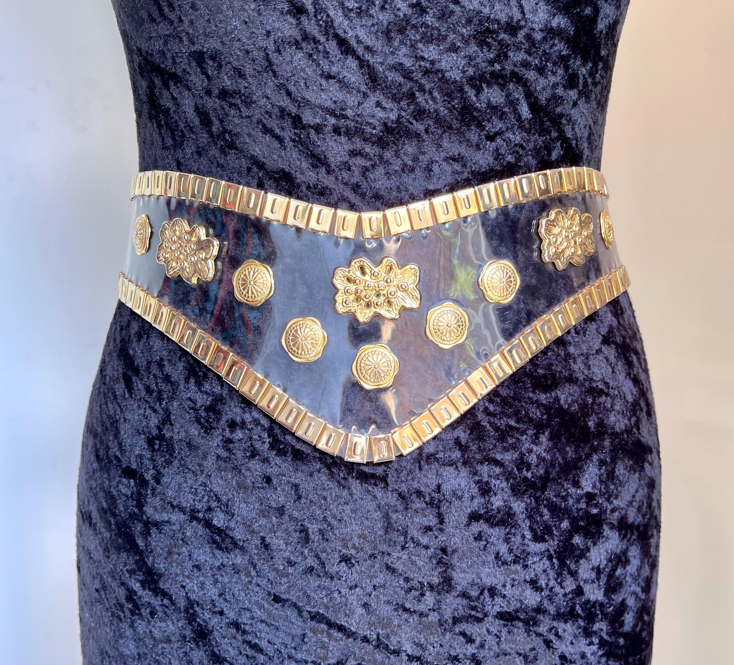 V Shape Gold Embellished Waist Belt Transparant Plastic 90s 