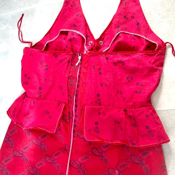 Red Vintage 1970s Peplum Halter Dress Cotton  Siz… - image 9