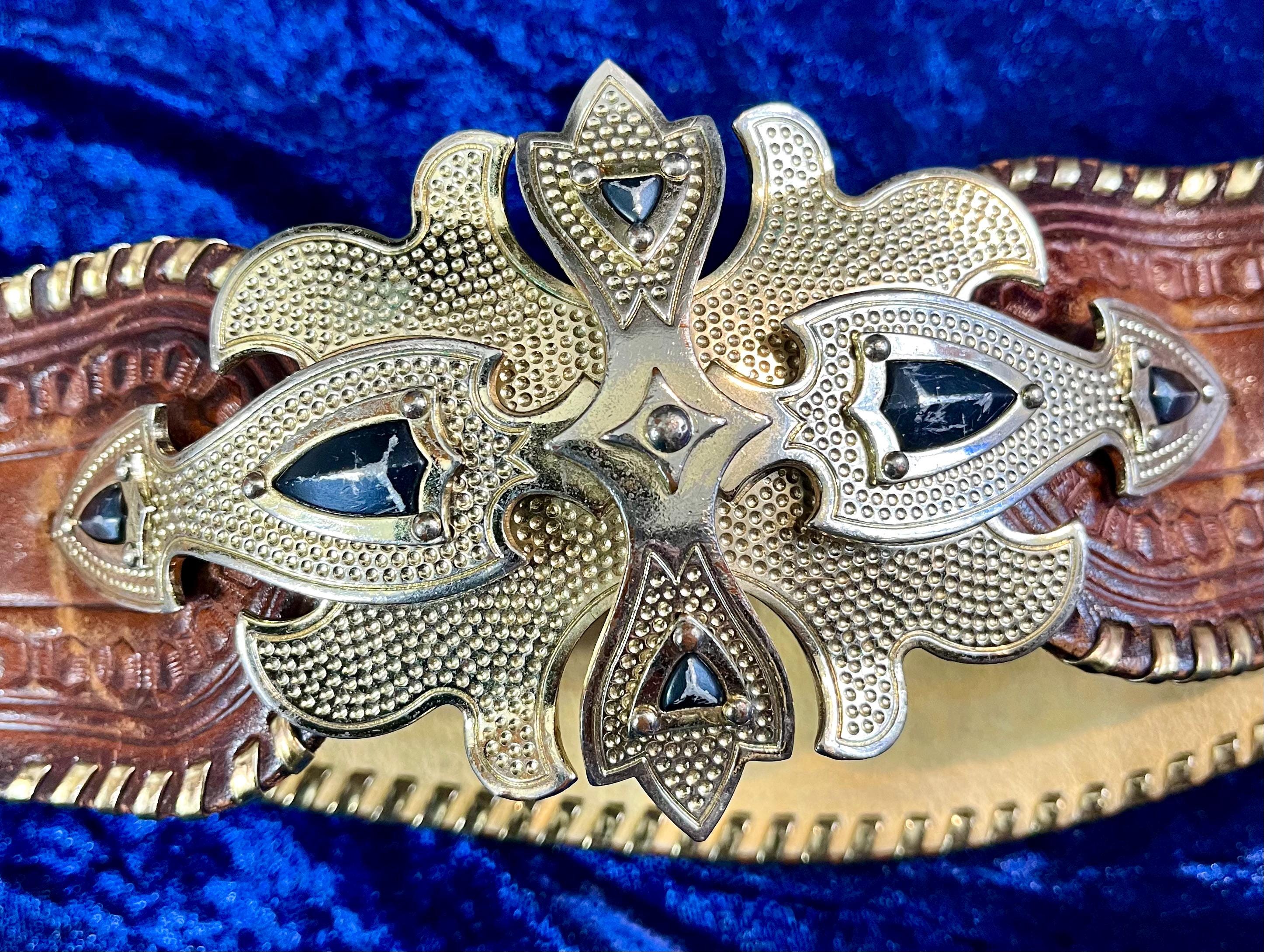 *RARE* 80’s Cesar Ugarte Buckle & 3 Snakeskn Belts Vintage Baroque Belt Cesar Ugarte, Brown Tooled Leather Wide  main image 4