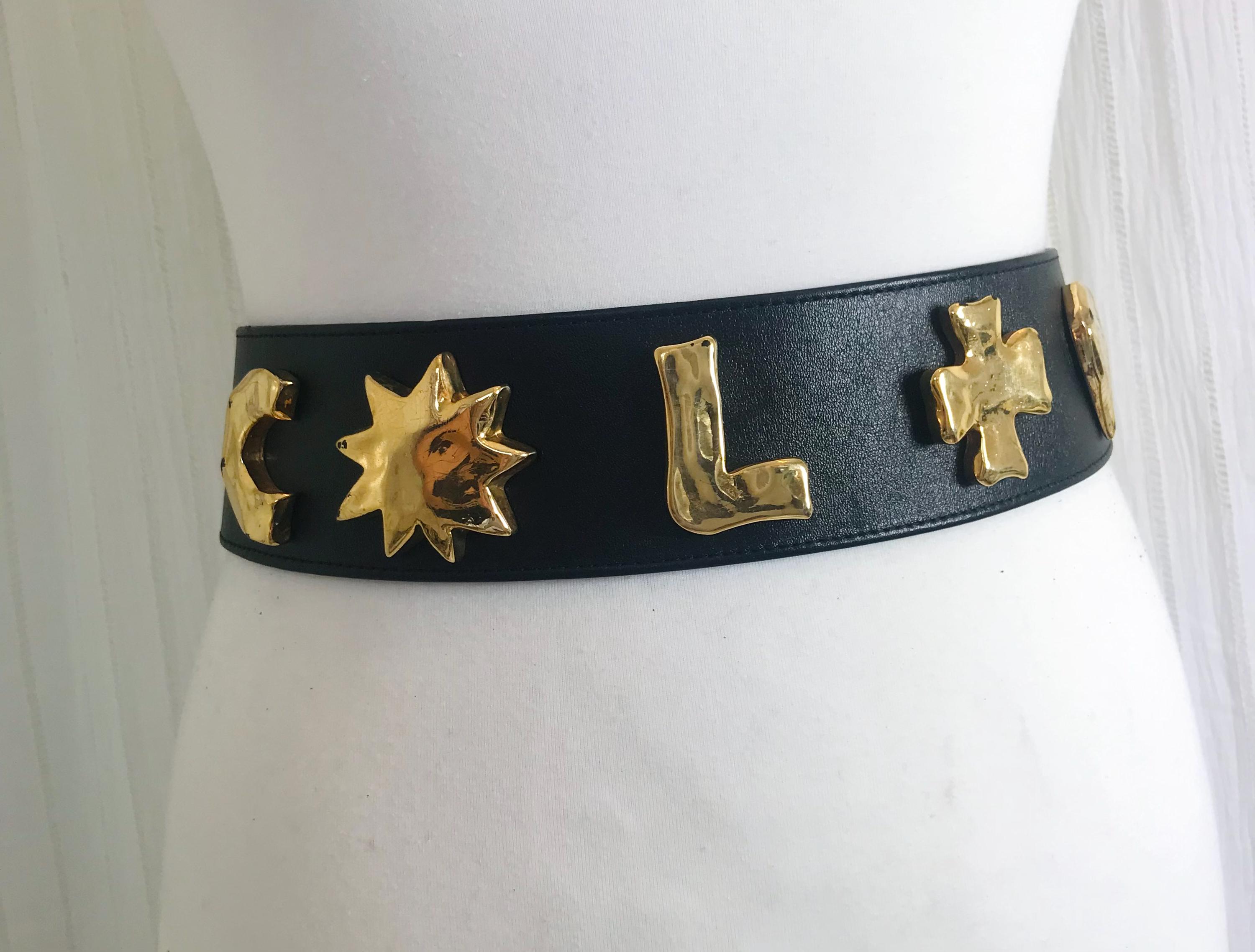 Christian Lacroix Black and Gold Belt Christian Lacroix - Vintage black leather belt with gold  main image 4