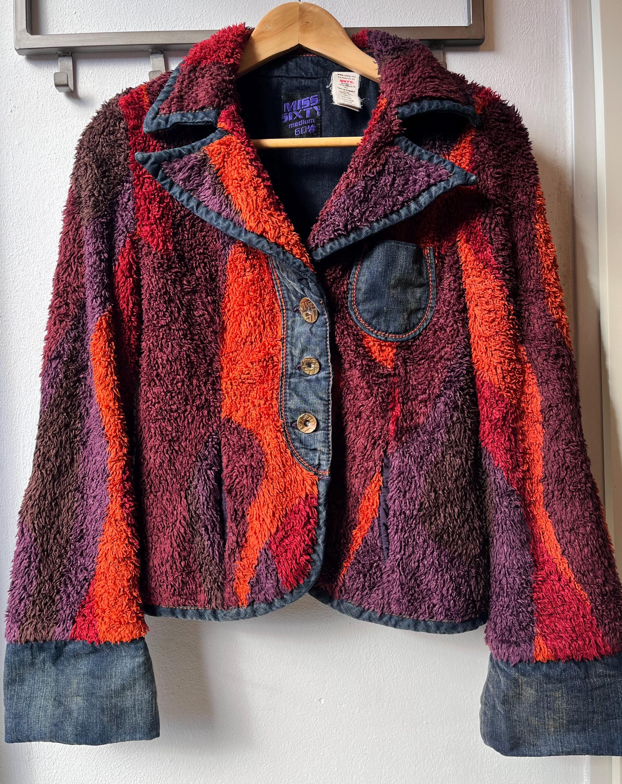 Miss Sixty Vintage Y2k Does 70s Womens Jacket Denim Teddy Fake Fur