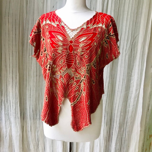 Embroidery butterfly top shirt 1990s vintage