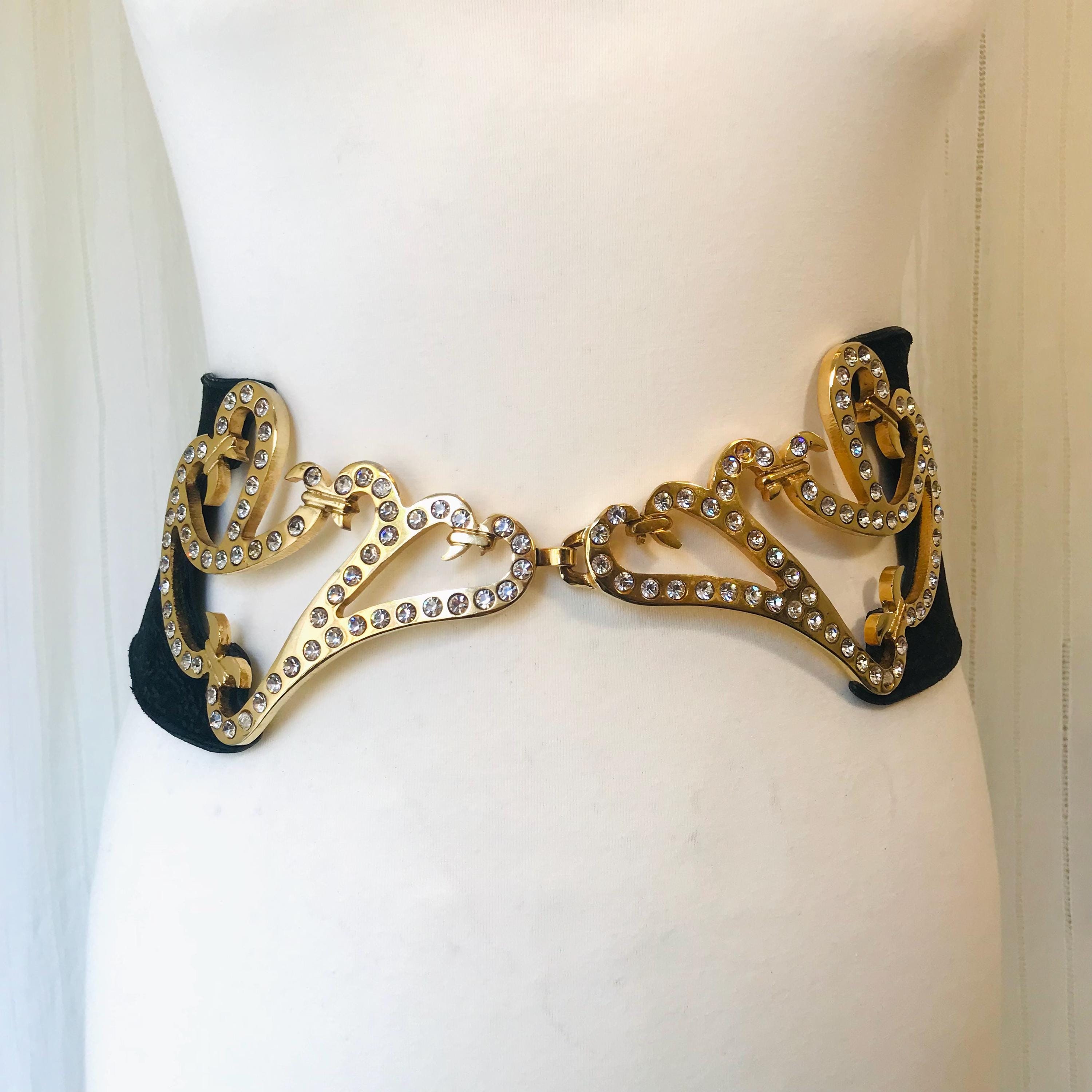 LEO ISBA Belt with Rhinestone Buckle Leo Isba Vintage Snake Leather Belt Gold Rhinestone Buckle  main image 3