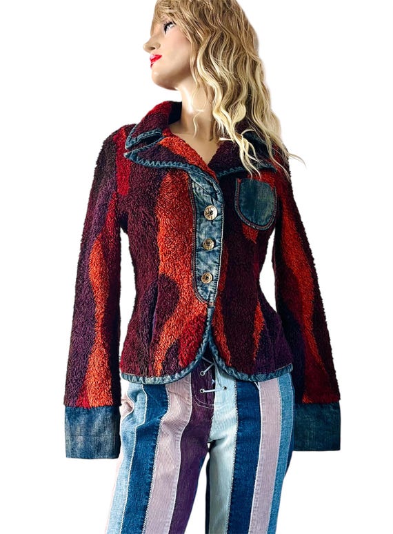 Miss Sixty Vintage Y2k Does 70s Womens Jacket Denim Teddy Fake Fur