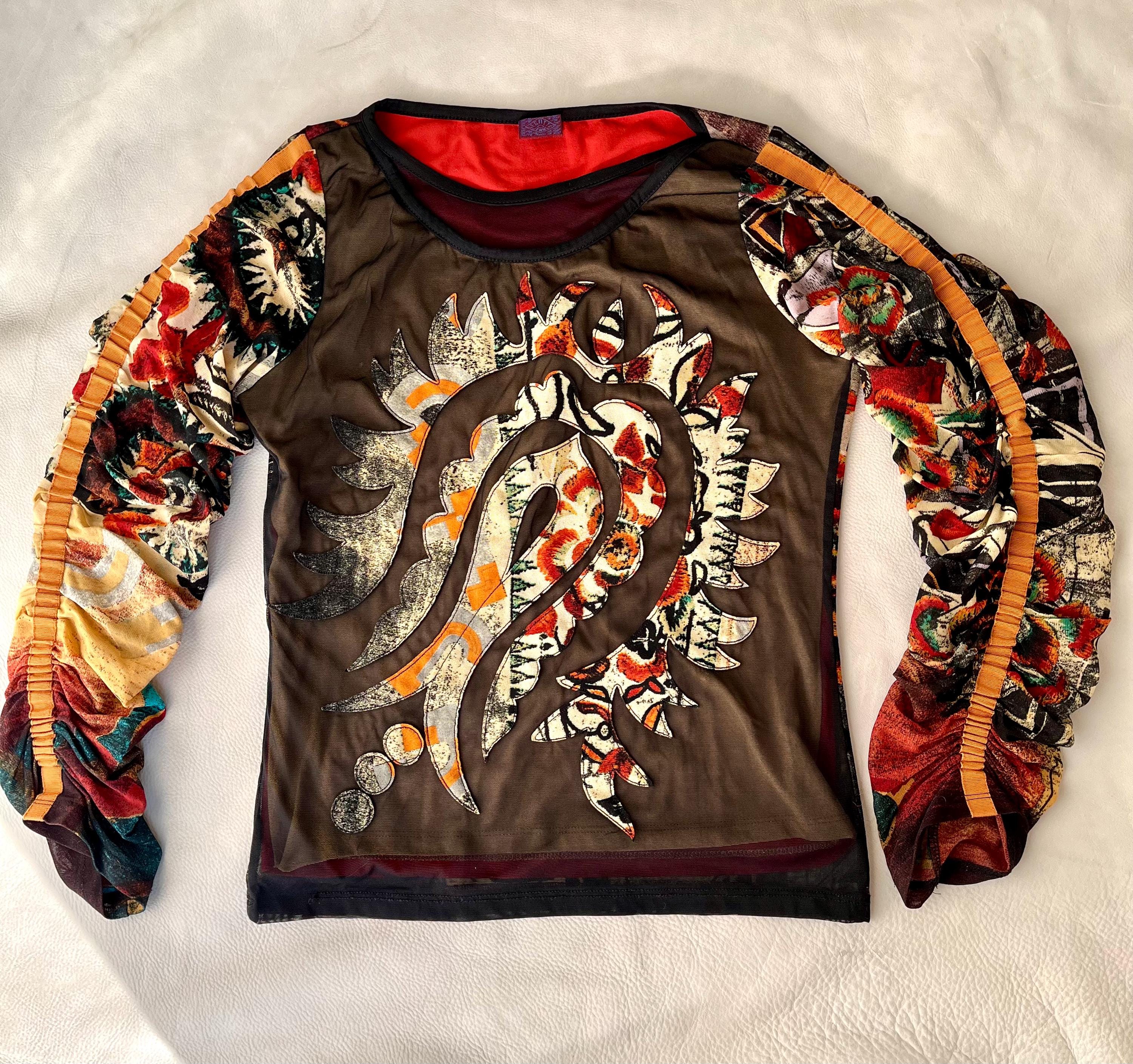 Abstract Mesh Long Sleeve Vintage Y2k Shirt by Legatte Italy Size