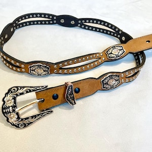 Vintage Leather Studded Embellished Western Belt //  Belt for jeans pants // Size 34