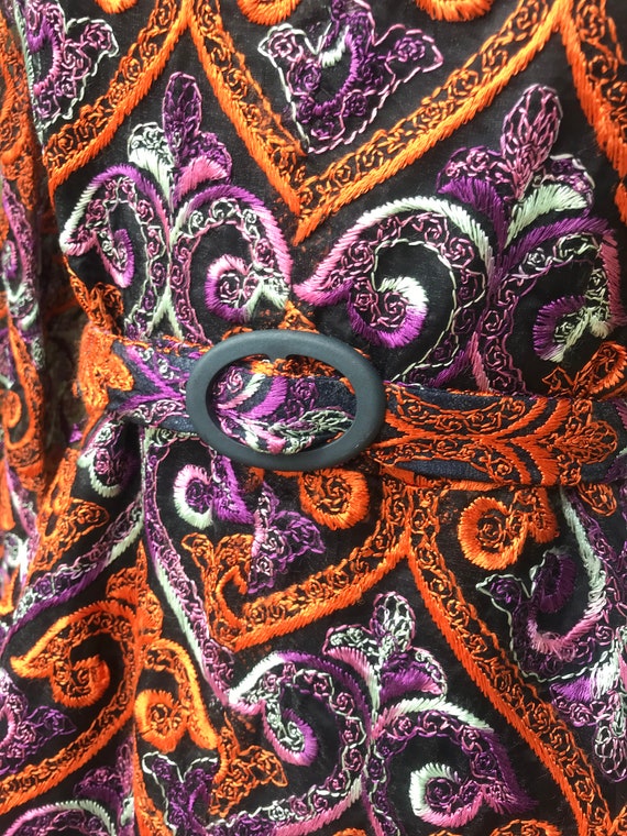 Orange Purple Embroidery Lace Belted 60s 70s Dres… - image 6
