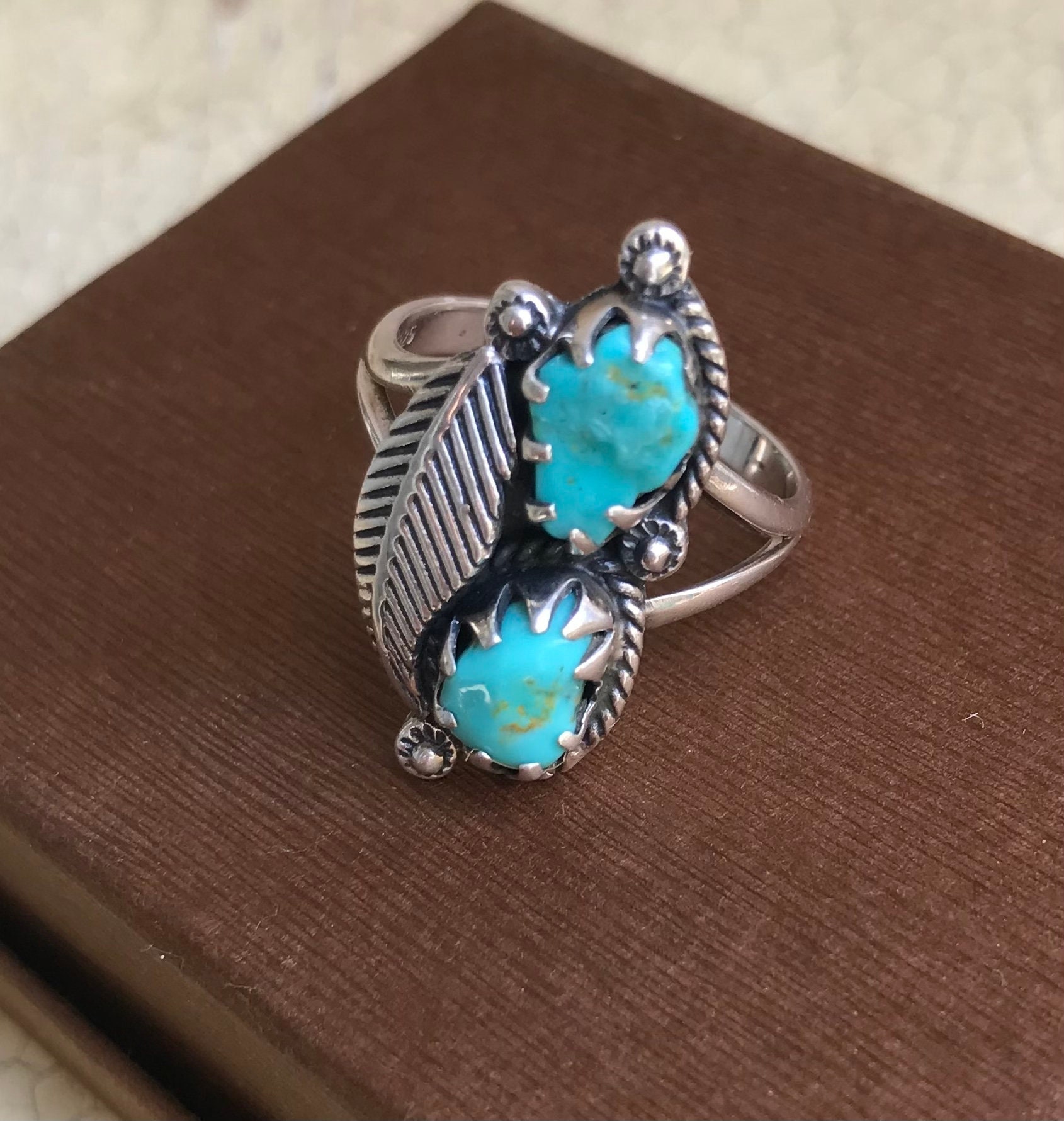 Bague Navajo Vintage En Argent Sterling Avec Turquoise - Taille 55 - Occasion