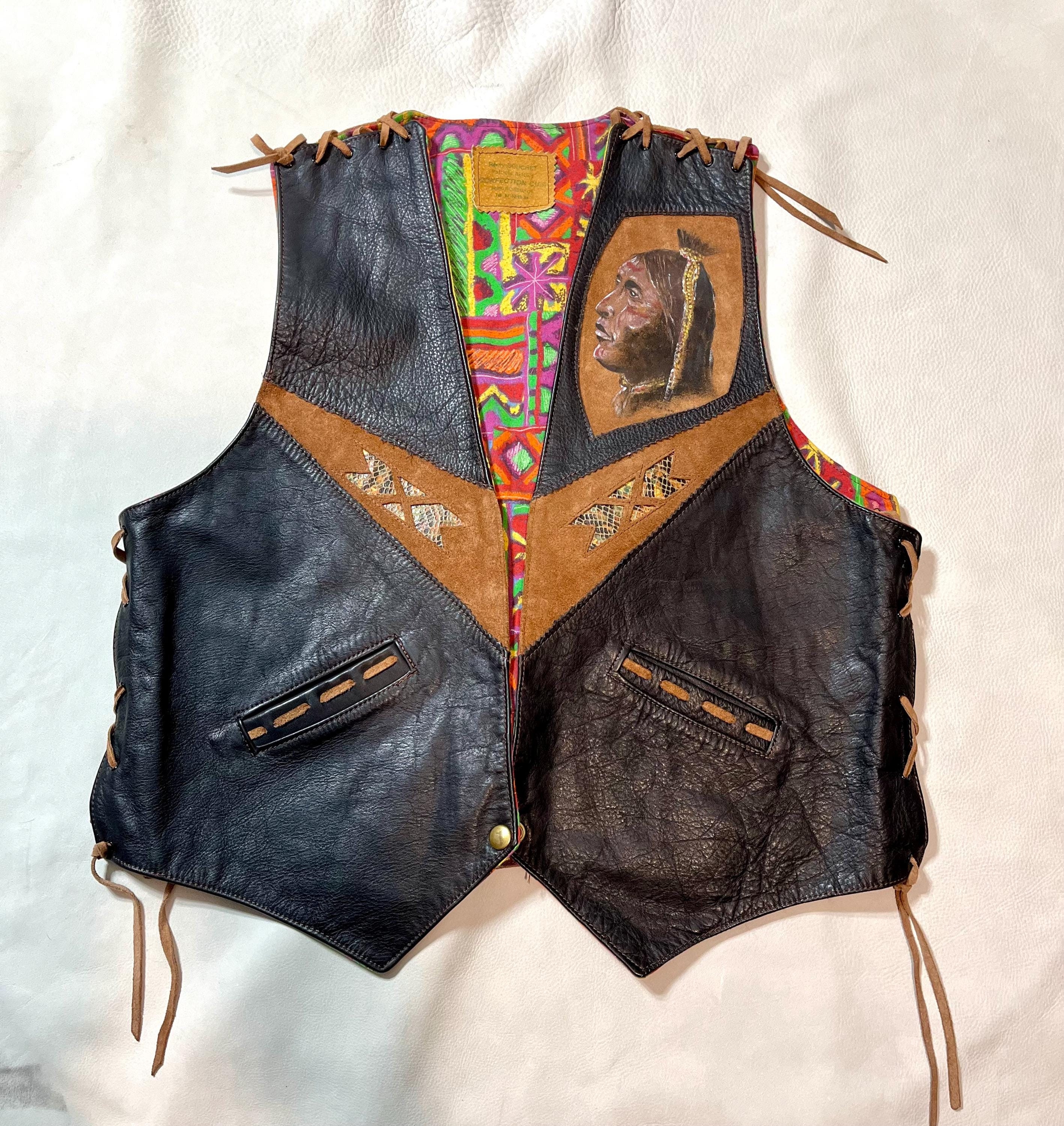 トップス Vintage Western Leather Vest Mens Vintage Western Vest Waistcoat Unique Leather Suede
