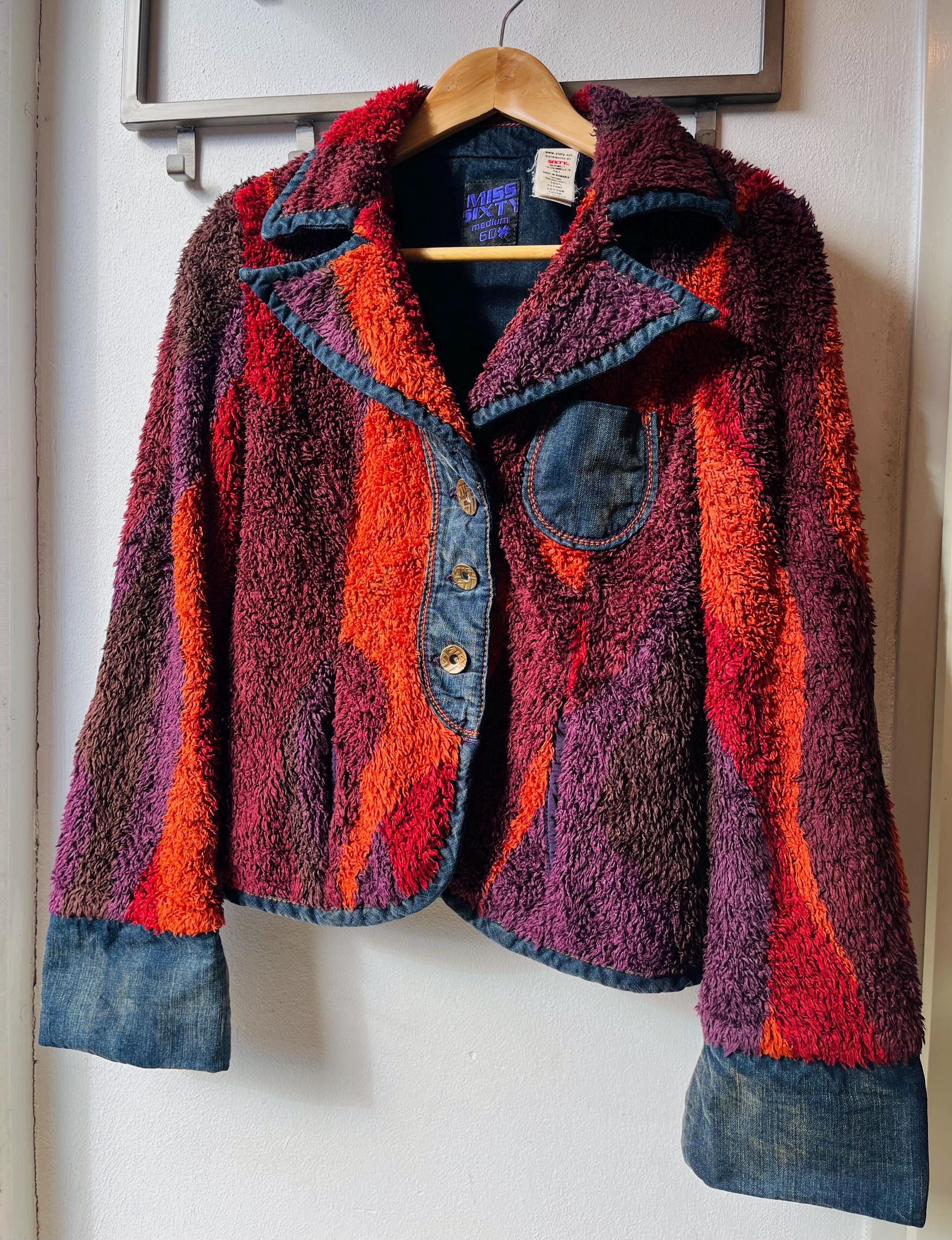 Miss Sixty Vintage Y2k Does 70s Womens Jacket Denim Teddy Fake Fur