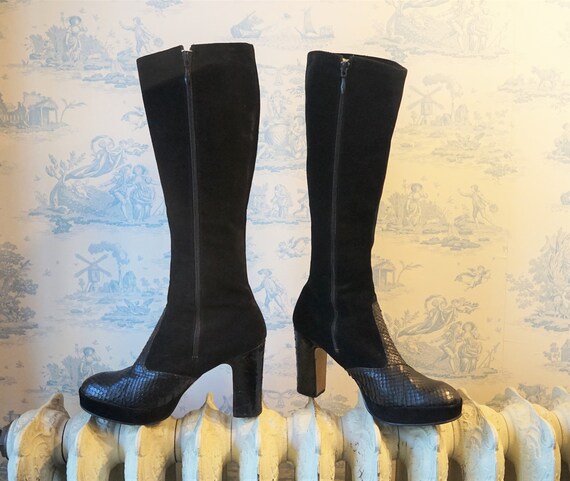SNAKESKIN and Suede Vintage 90s Platform Boots in