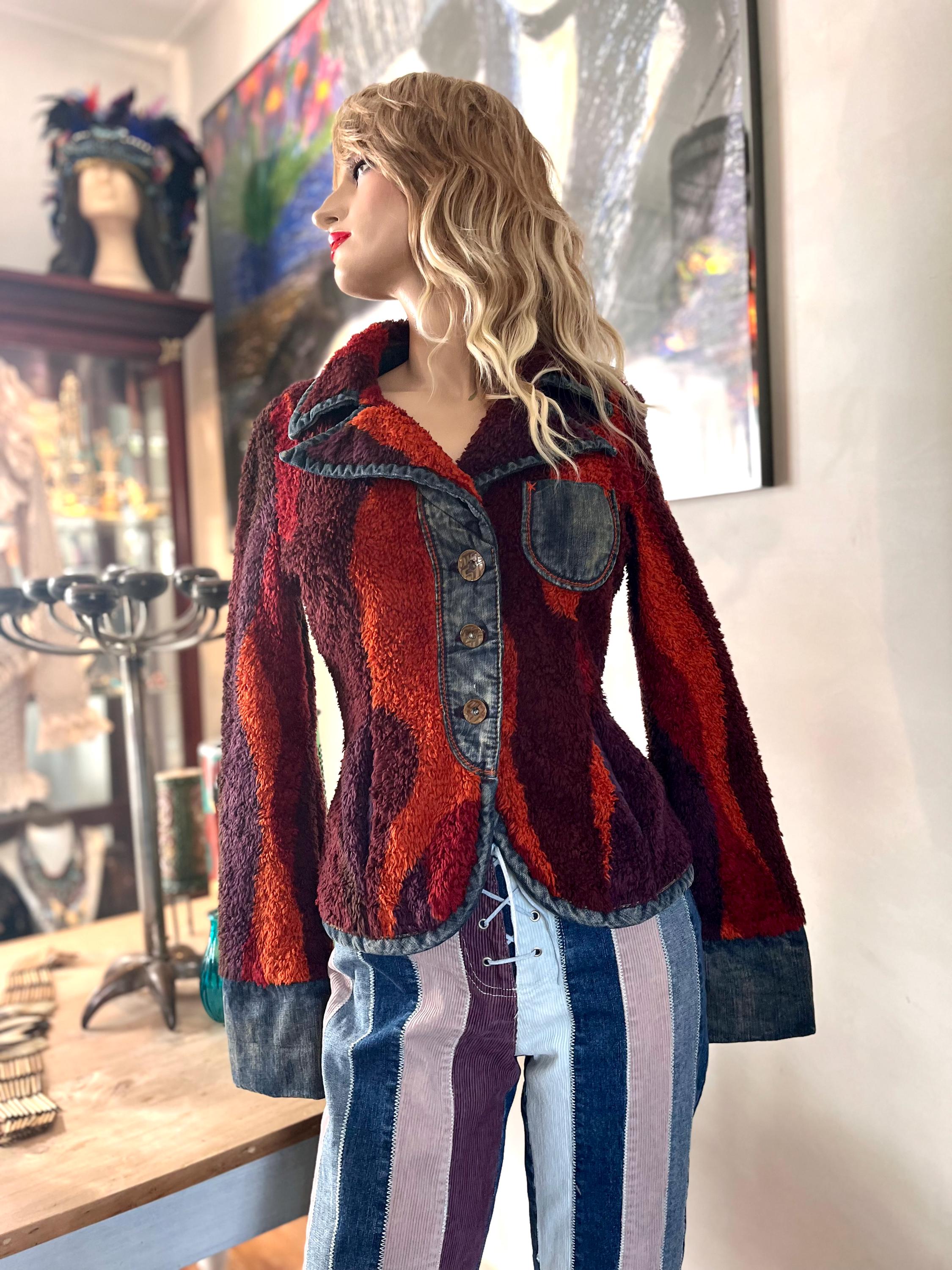 Miss Sixty Vintage Y2k Does 70s Womens Jacket Denim Teddy Fake Fur