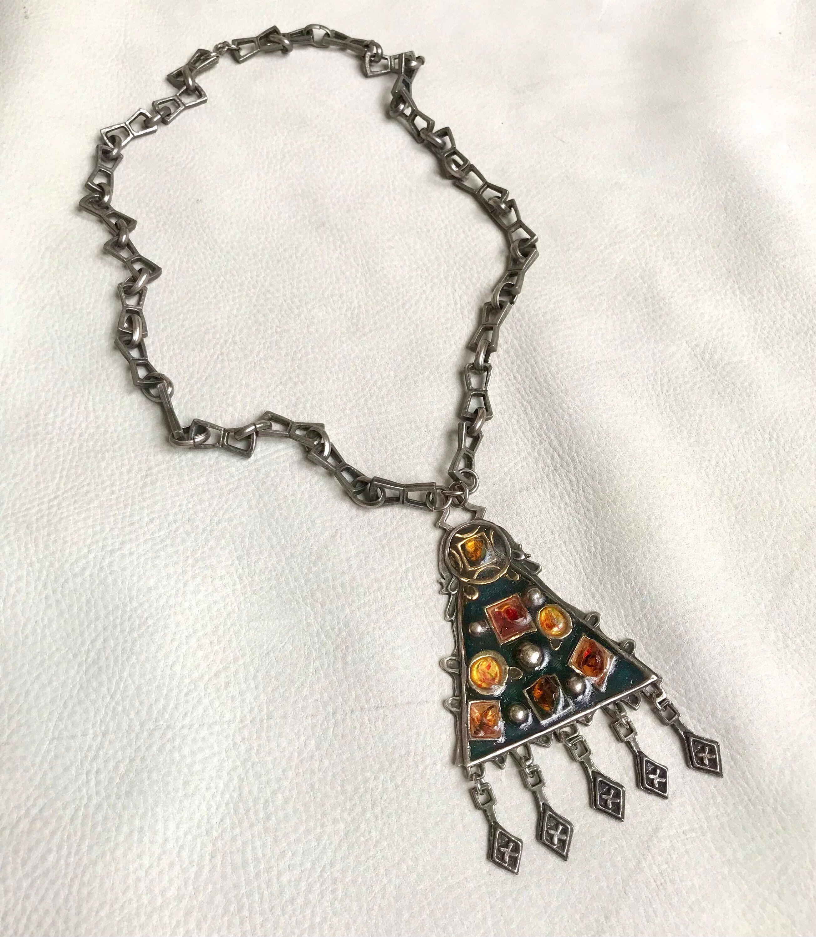 Ancien Collier En Argent Massif Traditionnel émaillé - Antiquités - Occasion