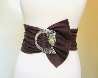 Vintage 80s Large Goddess Buckle Wide Stretch Waist Belt   AVANT GARDE