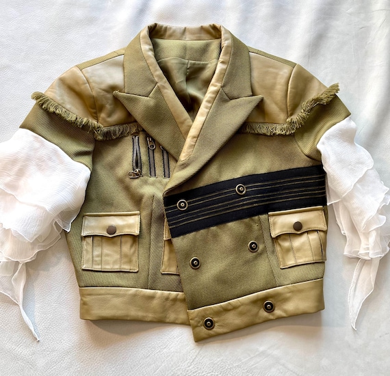 Vintage Handmade French Couture Jacket Size S Military Army