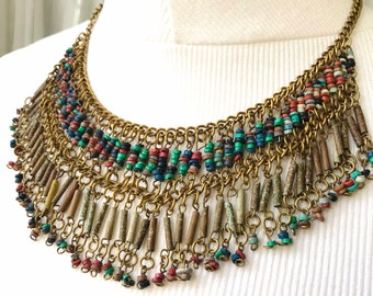 Egyptian Revival Necklace  Antique vintage Art Deco Bib Dangle Faience Necklace